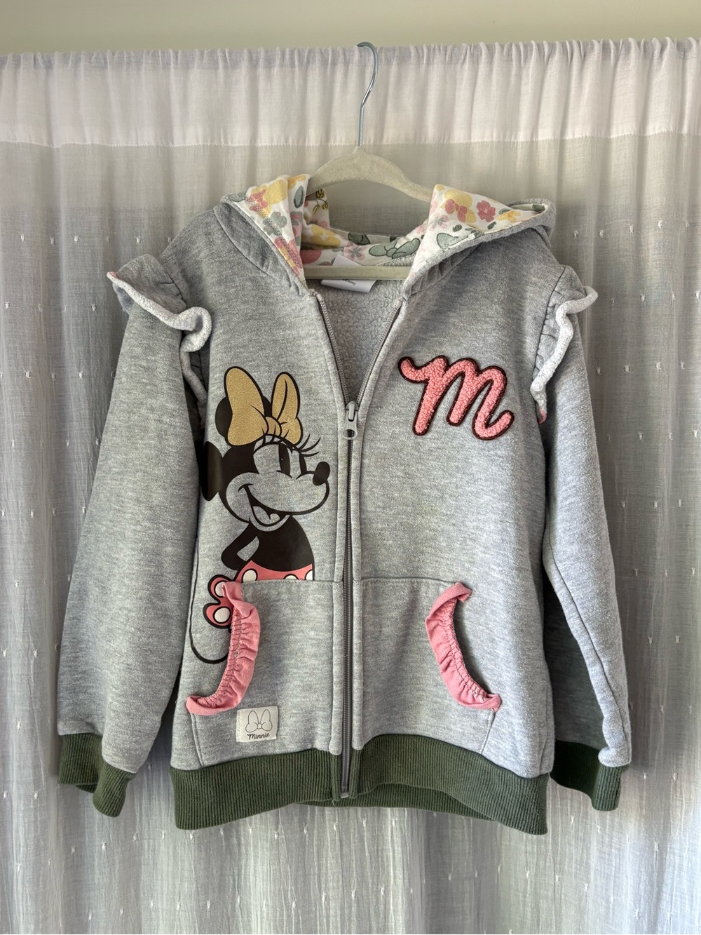 Disney Kids Grey Minnie Mouse Zip Hoodie with Pink Accents